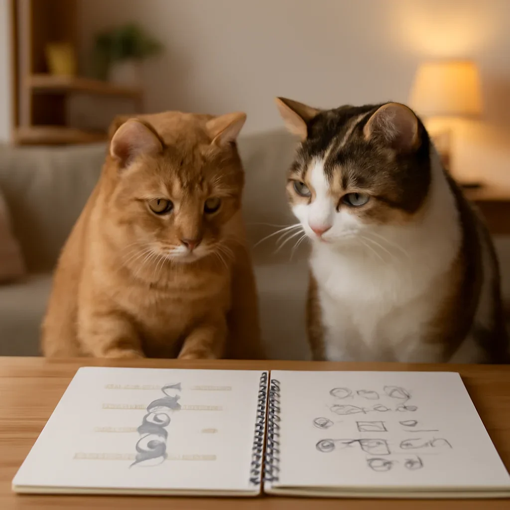Two-cat household reviewing relatedness questions with DNA notes