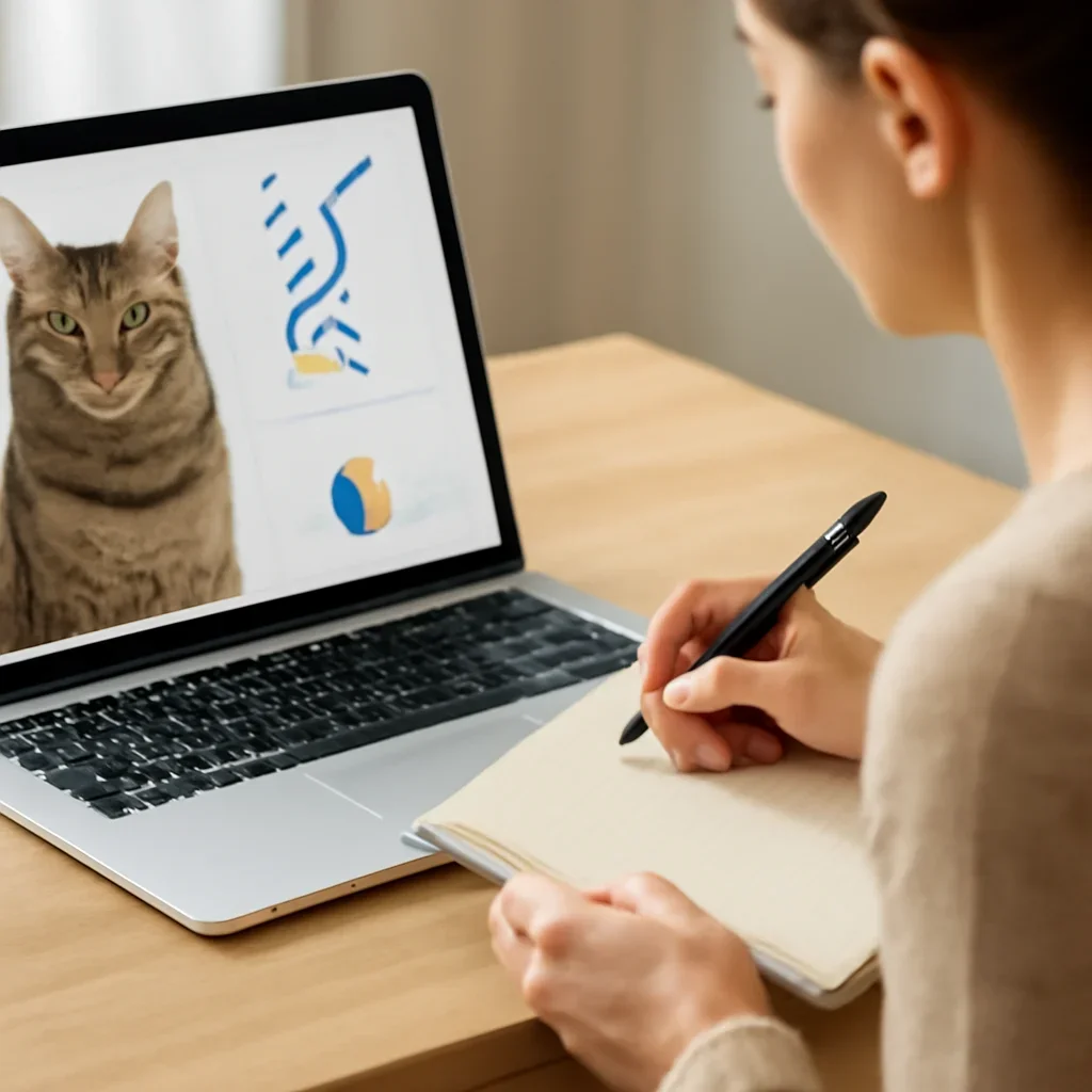 Owner taking notes while reviewing a cat DNA test result