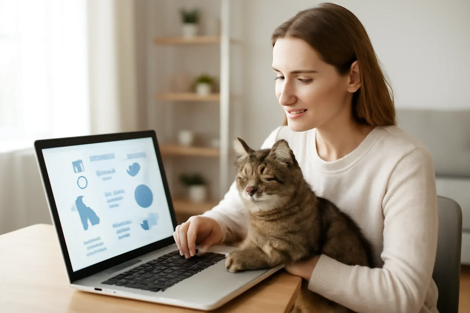 Cat owner reading breed, ancestry, and health sections of a DNA report